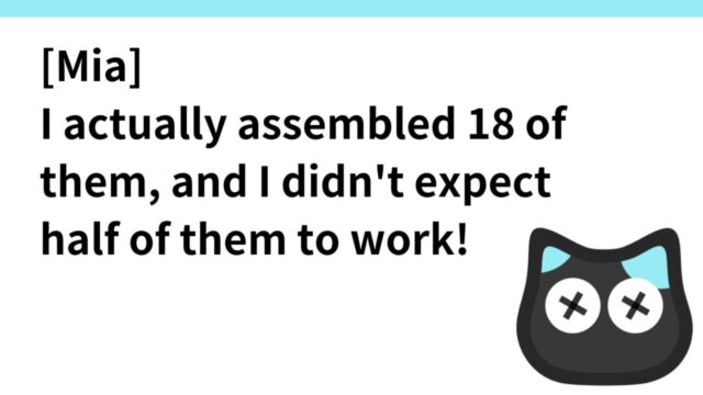 [Mia] I actually assembled 18 of them, and I didn’t expect half of them ...